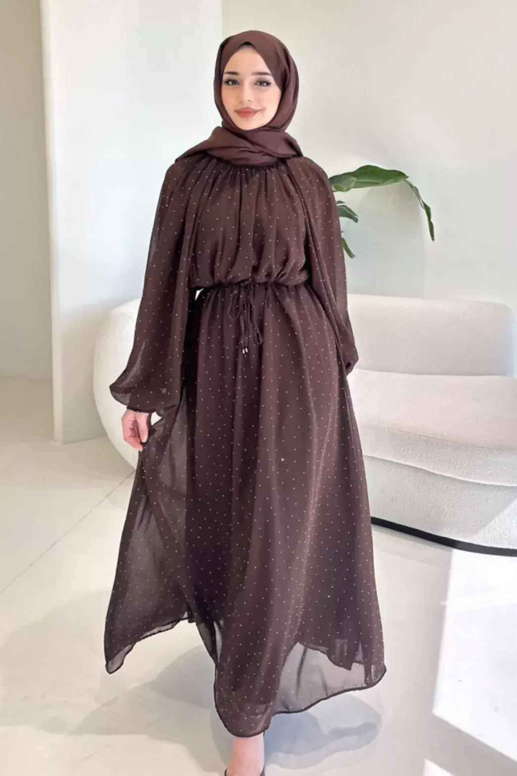 Rosalina Taşlı Şifon Elbise