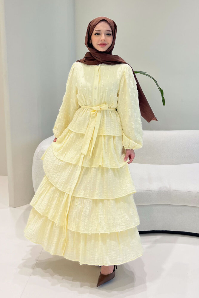 Acelia Kat Kat Volanlı Elbise - Bej - HEWES (0)