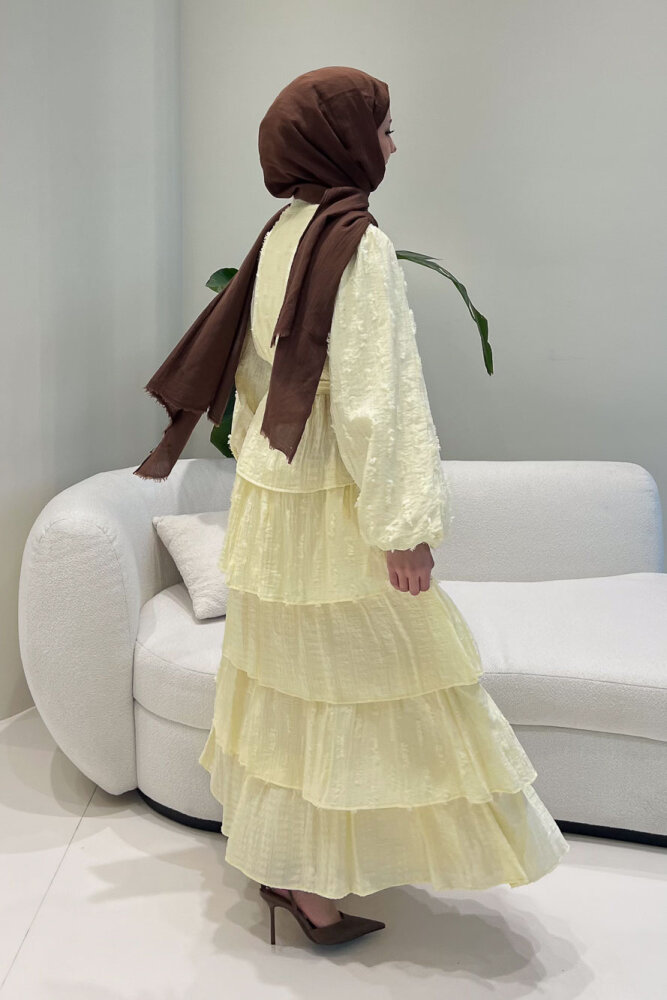 Acelia Kat Kat Volanlı Elbise - Bej - HEWES (2)