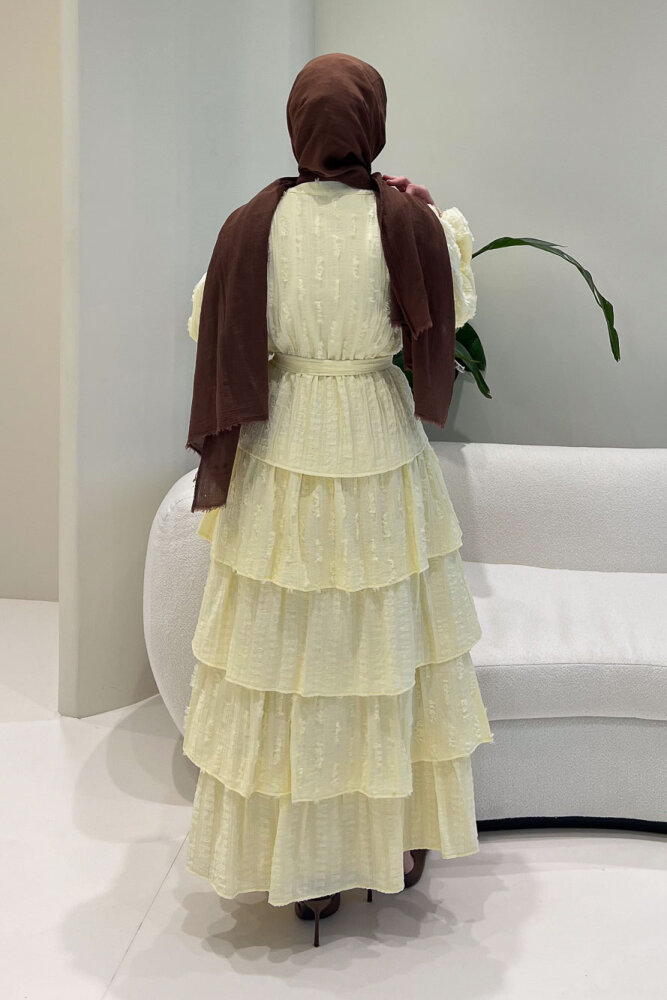 Acelia Kat Kat Volanlı Elbise - Bej - 10