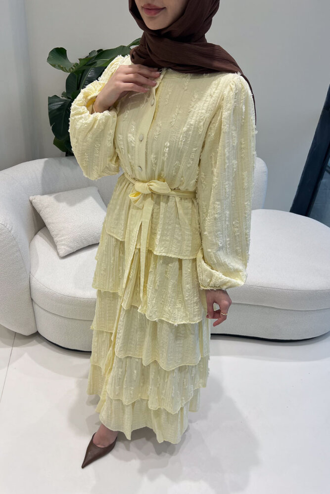 Acelia Kat Kat Volanlı Elbise - Bej - HEWES (3)