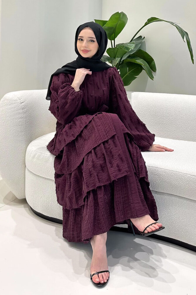 Acelia Kat Kat Volanlı Elbise - Mürdüm - 10