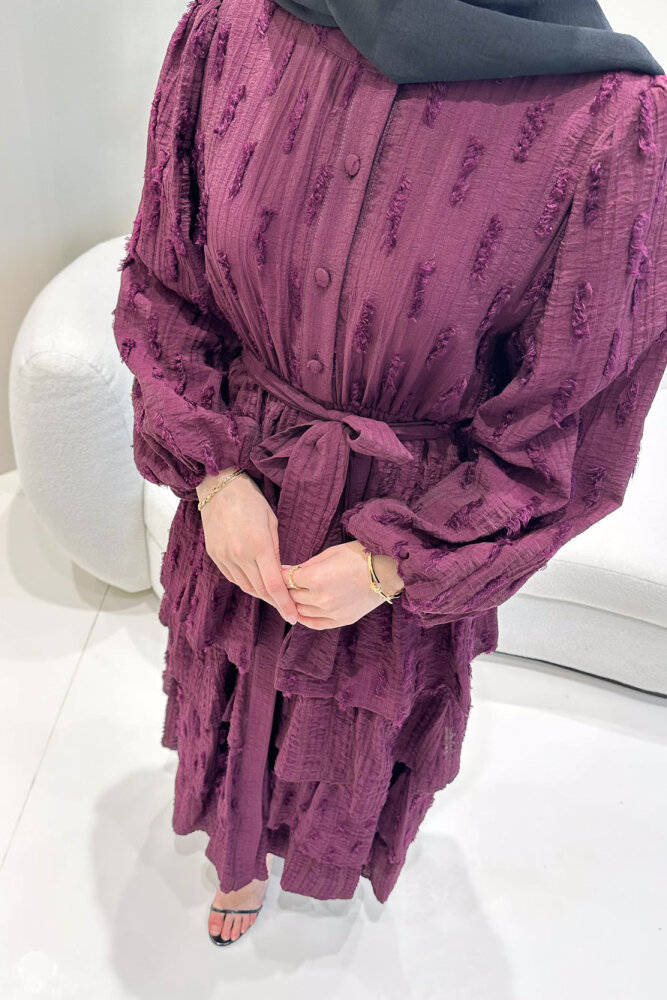 Acelia Kat Kat Volanlı Elbise - Mürdüm - HEWES (5)