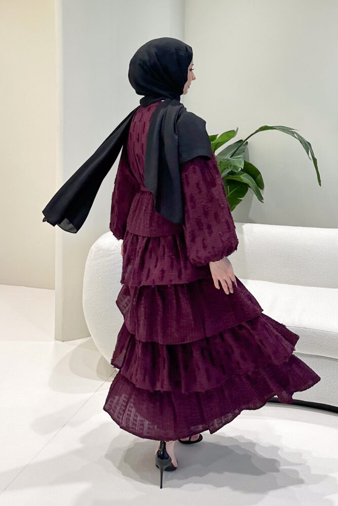 Acelia Kat Kat Volanlı Elbise - Mürdüm - HEWES (4)