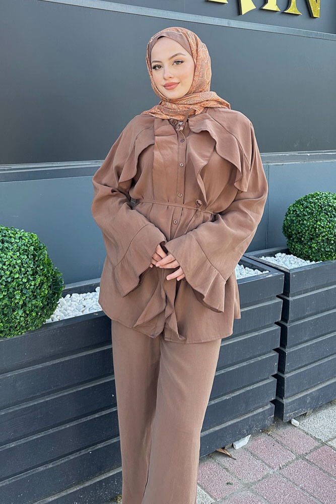 Ajram Fırfırlı Takım - Kahverengi - 2