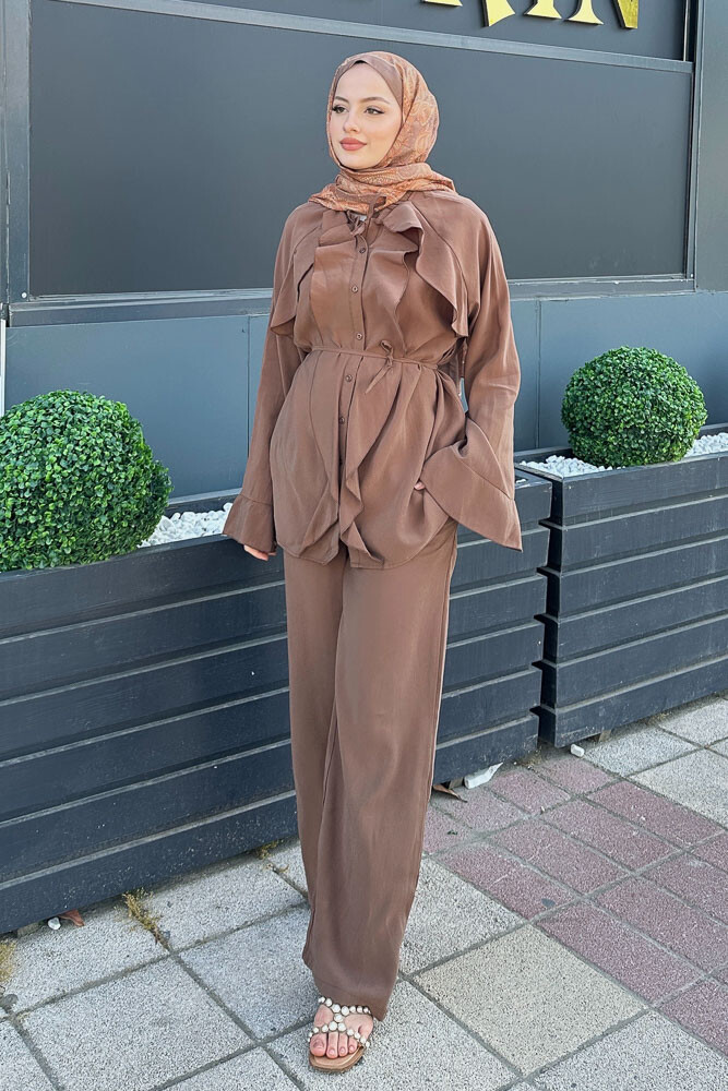 Ajram Fırfırlı Takım - Kahverengi - 1