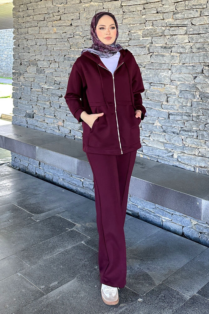 Aller Detaylı Kapüşonlu Takım - Bordo - 1