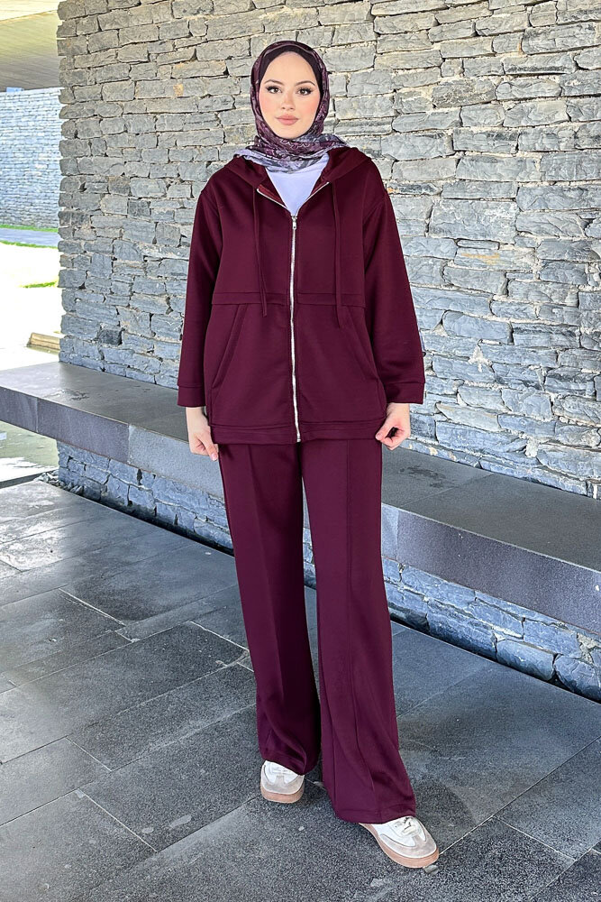 Aller Detaylı Kapüşonlu Takım - Bordo - 4