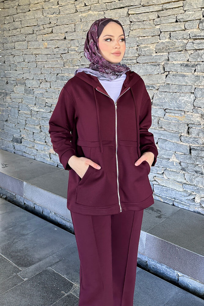 Aller Detaylı Kapüşonlu Takım - Bordo - 3