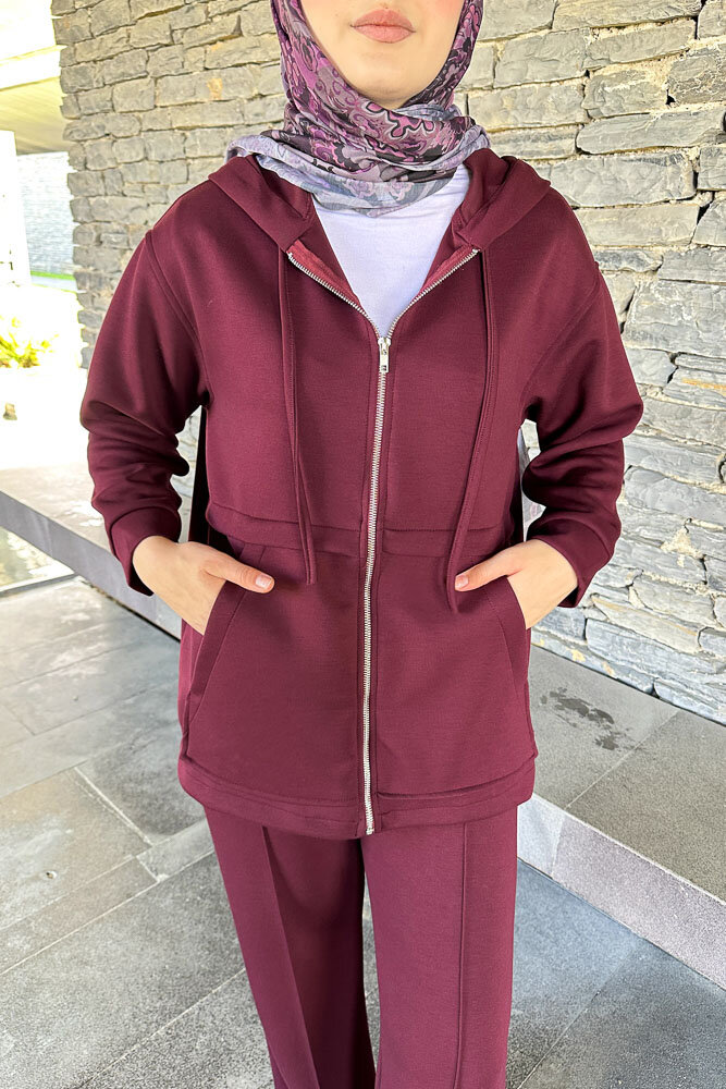 Aller Detaylı Kapüşonlu Takım - Bordo - 5