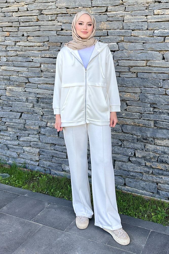 Aller Detaylı Kapüşonlu Takım - Ekru - HENZA (2)