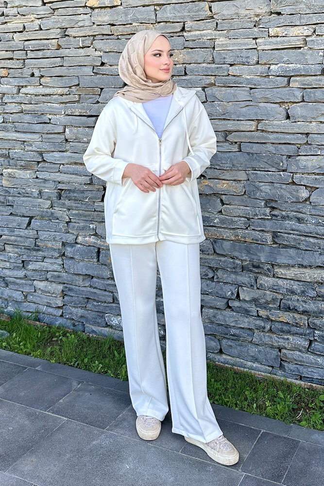 Aller Detaylı Kapüşonlu Takım - Ekru - HENZA (3)