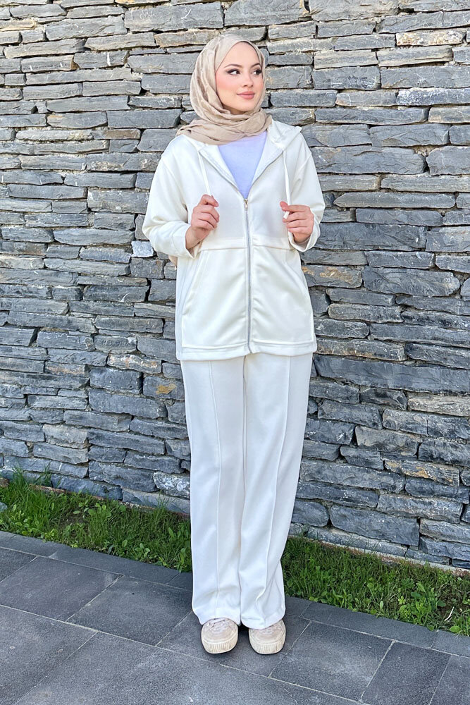 Aller Detaylı Kapüşonlu Takım - Ekru - HENZA (5)