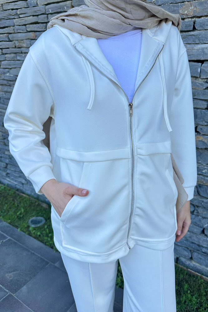 Aller Detaylı Kapüşonlu Takım - Ekru - HENZA (4)