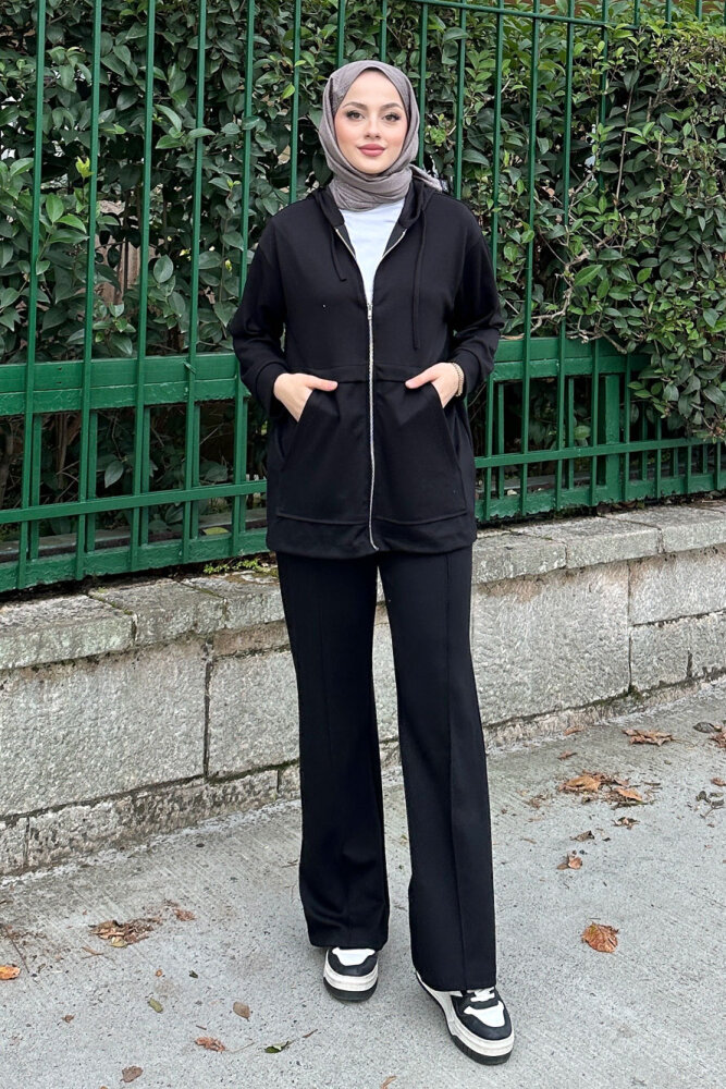 Aller Detaylı Kapüşonlu Takım - Siyah - HENZA (1)