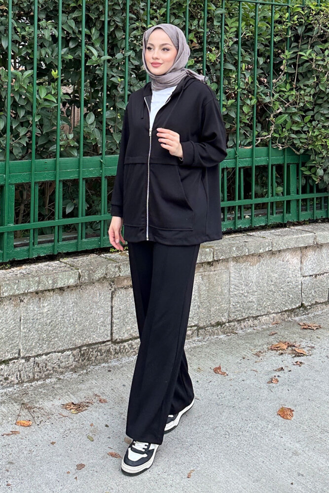 Aller Detaylı Kapüşonlu Takım - Siyah - HENZA (2)