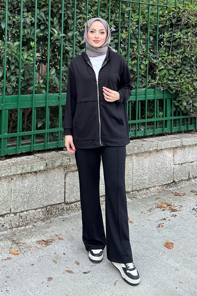 Aller Detaylı Kapüşonlu Takım - Siyah - HENZA (4)