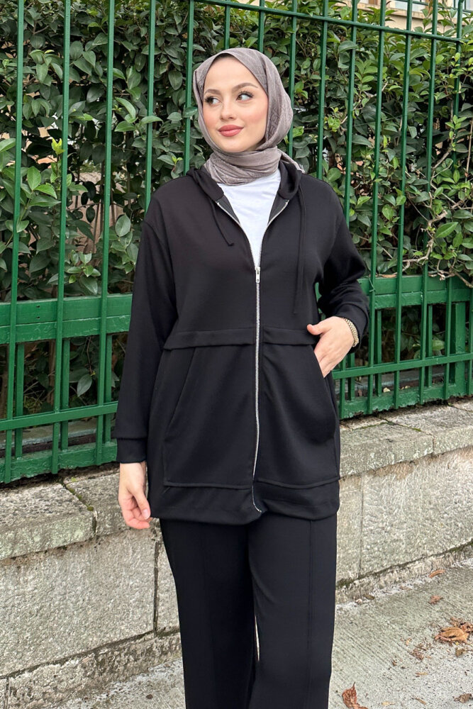 Aller Detaylı Kapüşonlu Takım - Siyah - 4