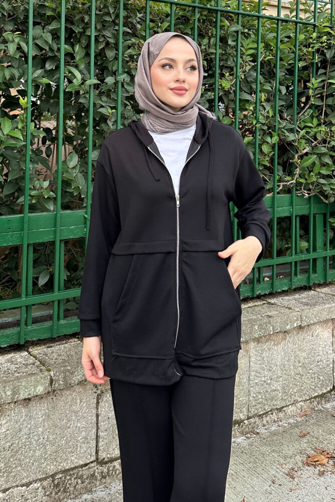 Aller Detaylı Kapüşonlu Takım - Siyah - HENZA (5)