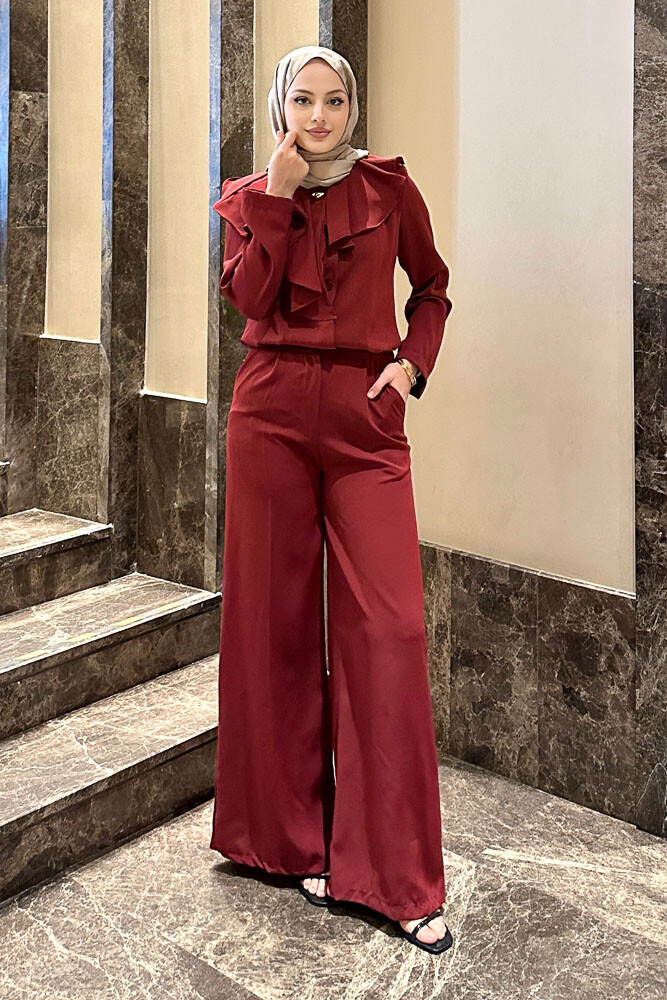 Aller Yakalı Pantolon Takım - Bordo - 4