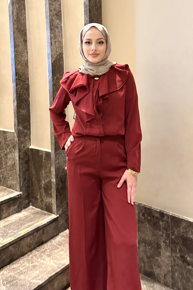 Aller Yakalı Pantolon Takım - Bordo - HENZA (4)