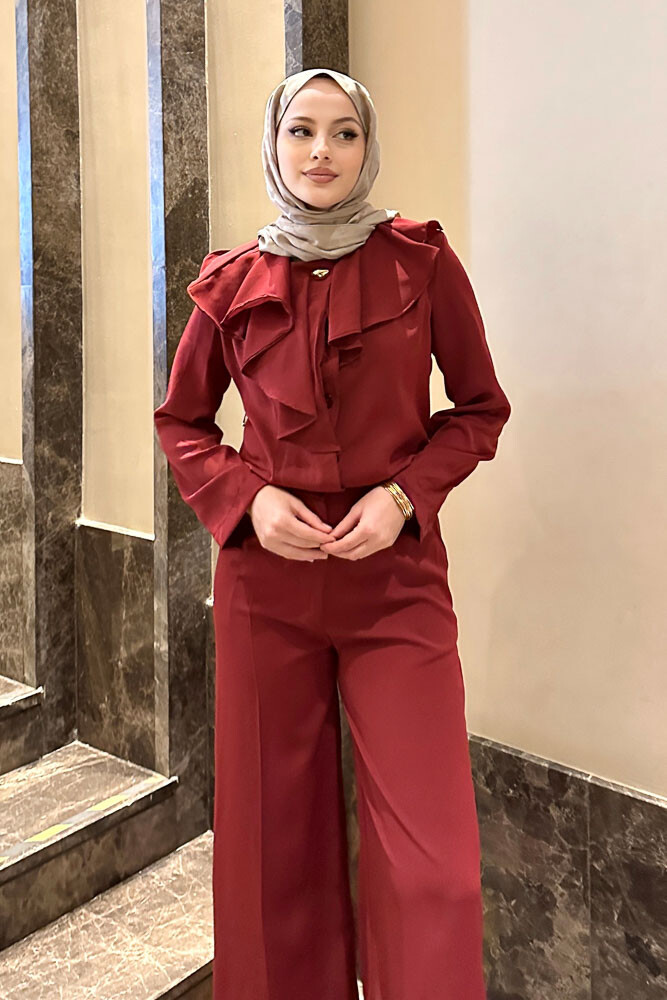 Aller Yakalı Pantolon Takım - Bordo - 3