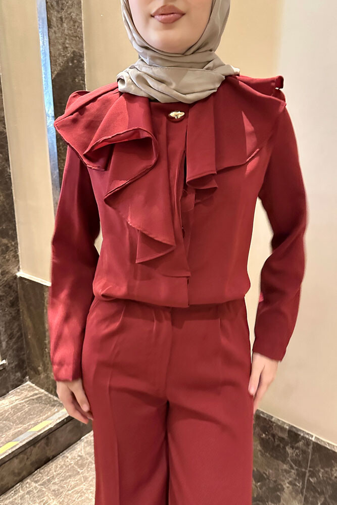 Aller Yakalı Pantolon Takım - Bordo - HENZA (1)