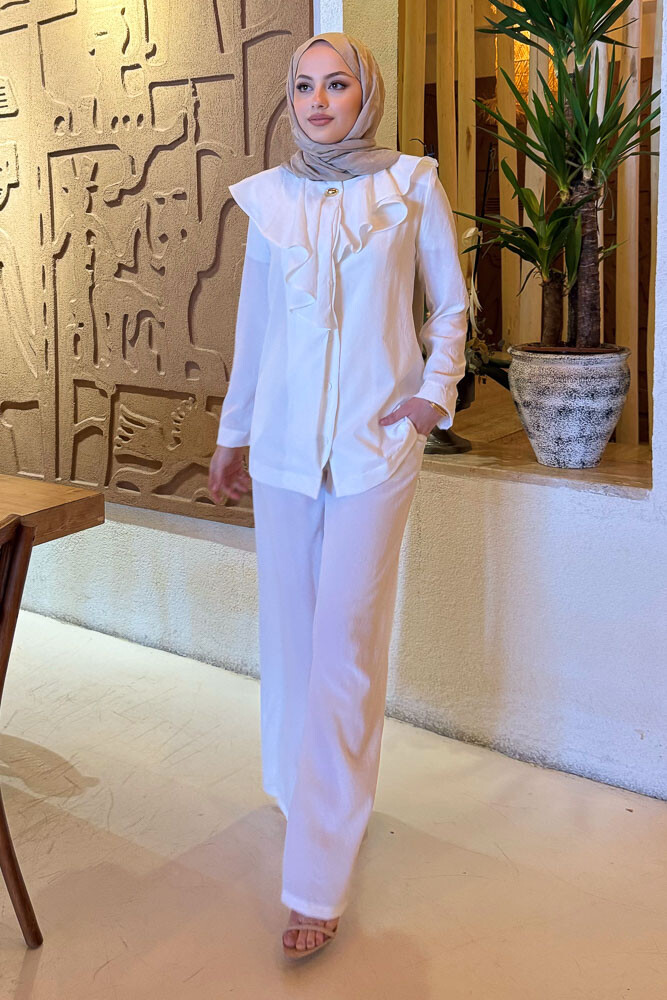 Aller Yakalı Pantolon Takım - Ekru - HENZA (1)