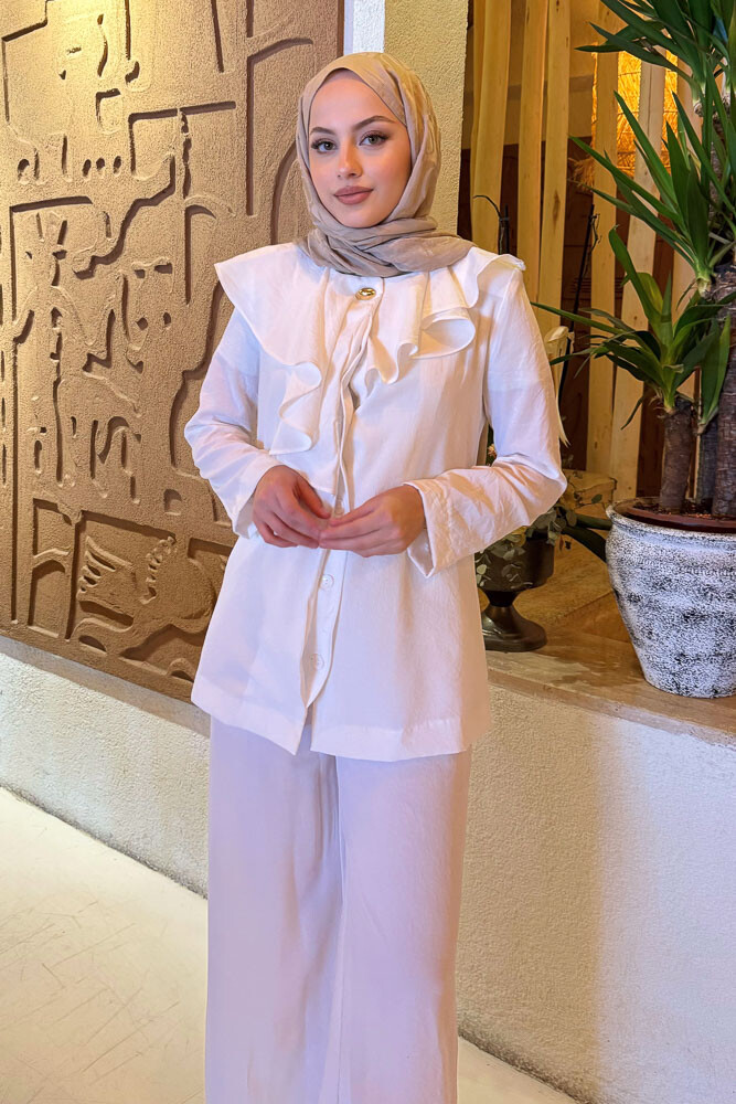 Aller Yakalı Pantolon Takım - Ekru - HENZA (2)