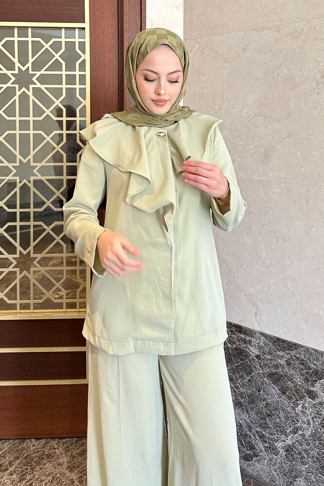 Aller Yakalı Pantolon Takım - Küf Yeşili - HENZA (1)