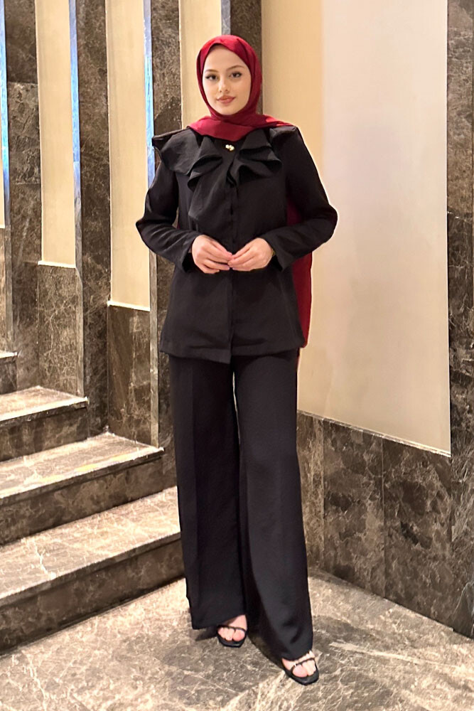 Aller Yakalı Pantolon Takım - Siyah - HENZA (2)