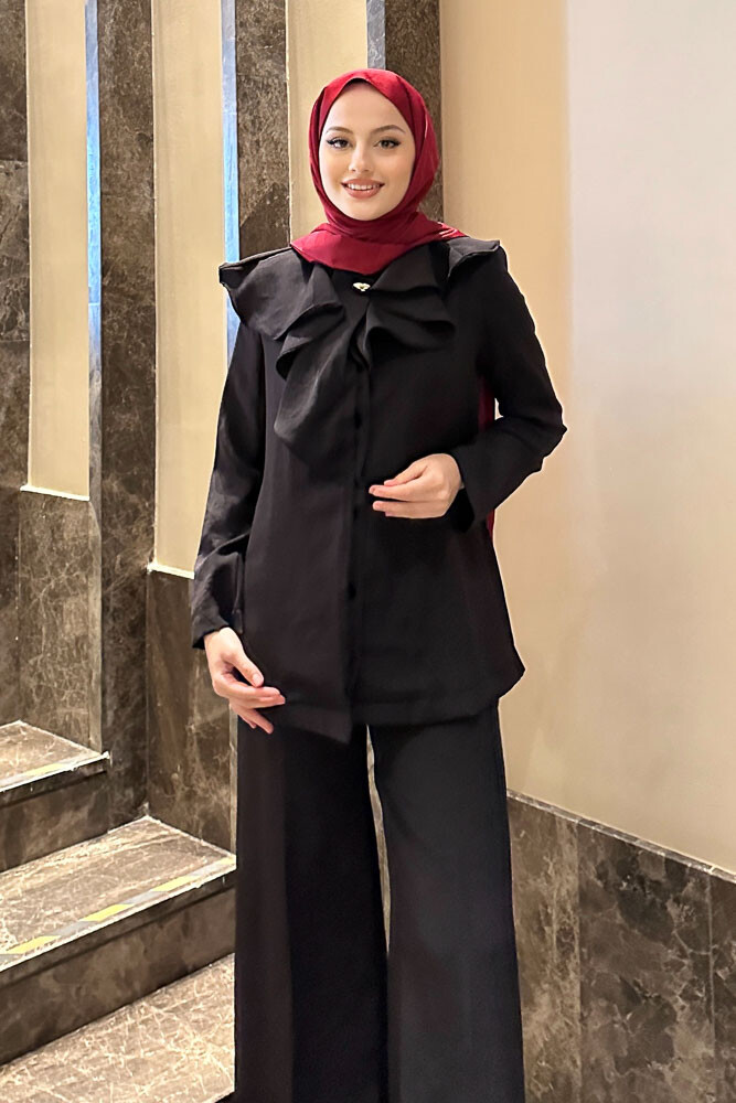 Aller Yakalı Pantolon Takım - Siyah - HENZA (1)