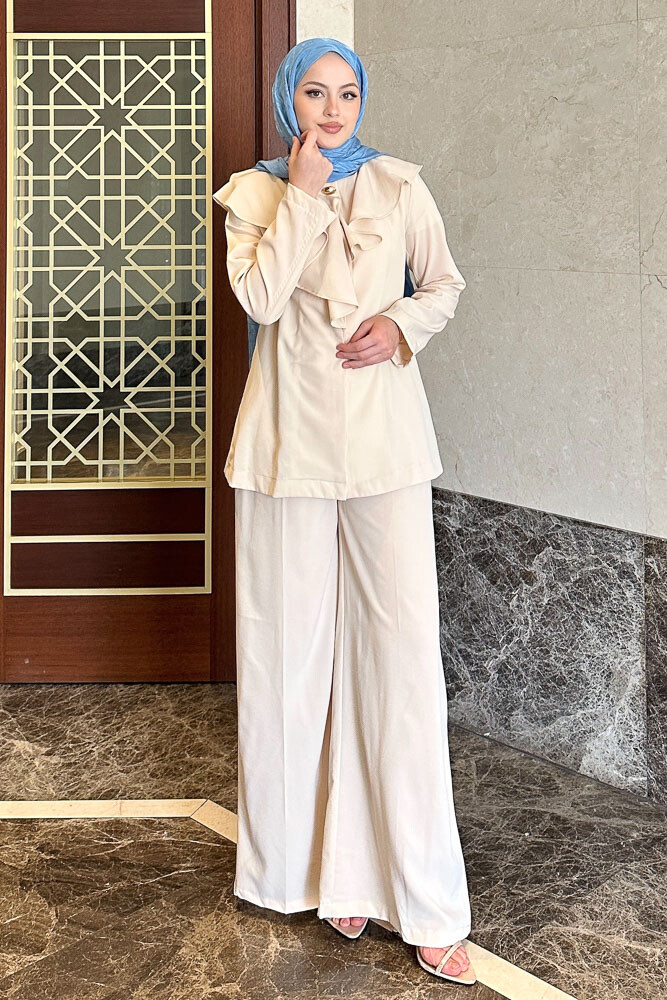 Aller Yakalı Pantolon Takım - Taş Rengi - 2