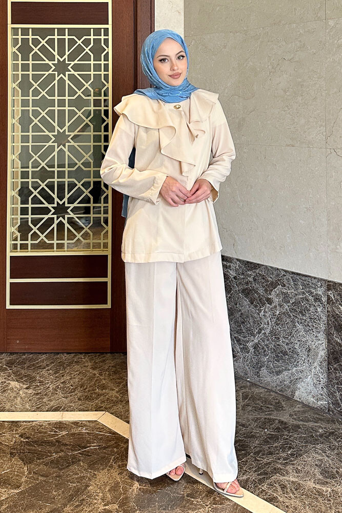 Aller Yakalı Pantolon Takım - Taş Rengi - 4