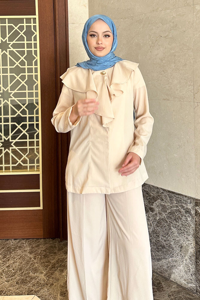 Aller Yakalı Pantolon Takım - Taş Rengi - HENZA (5)