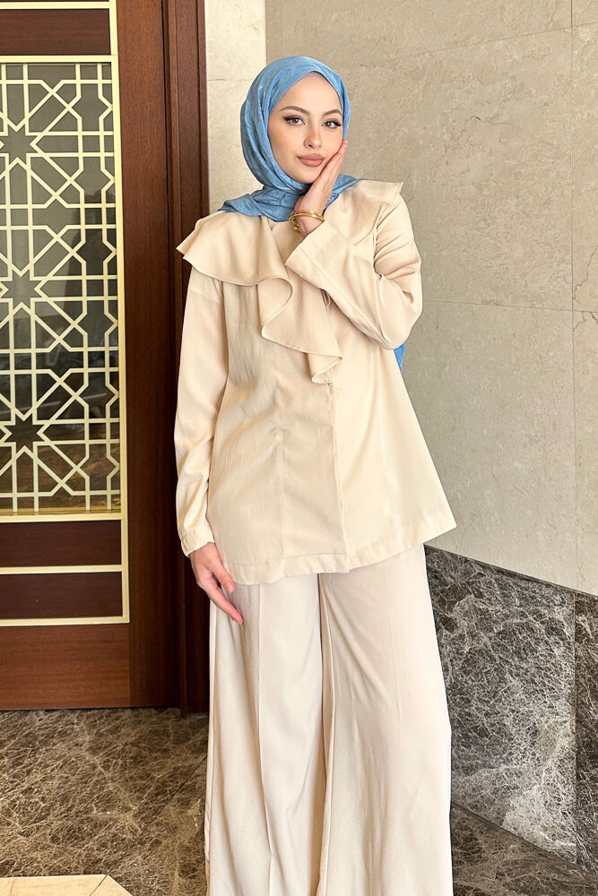 Aller Yakalı Pantolon Takım - Taş Rengi - 3