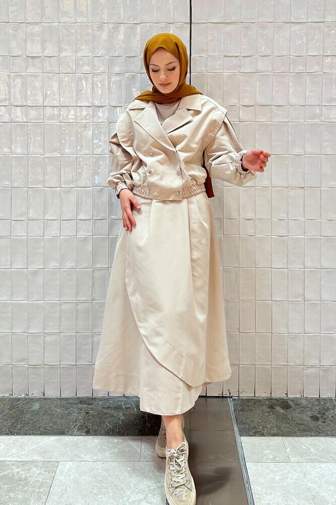 Allerli Kısa Trençkot - Bej - HENZA (3)