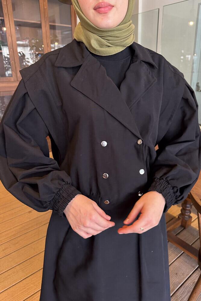 Allerli Kısa Trençkot - Siyah - HENZA (2)