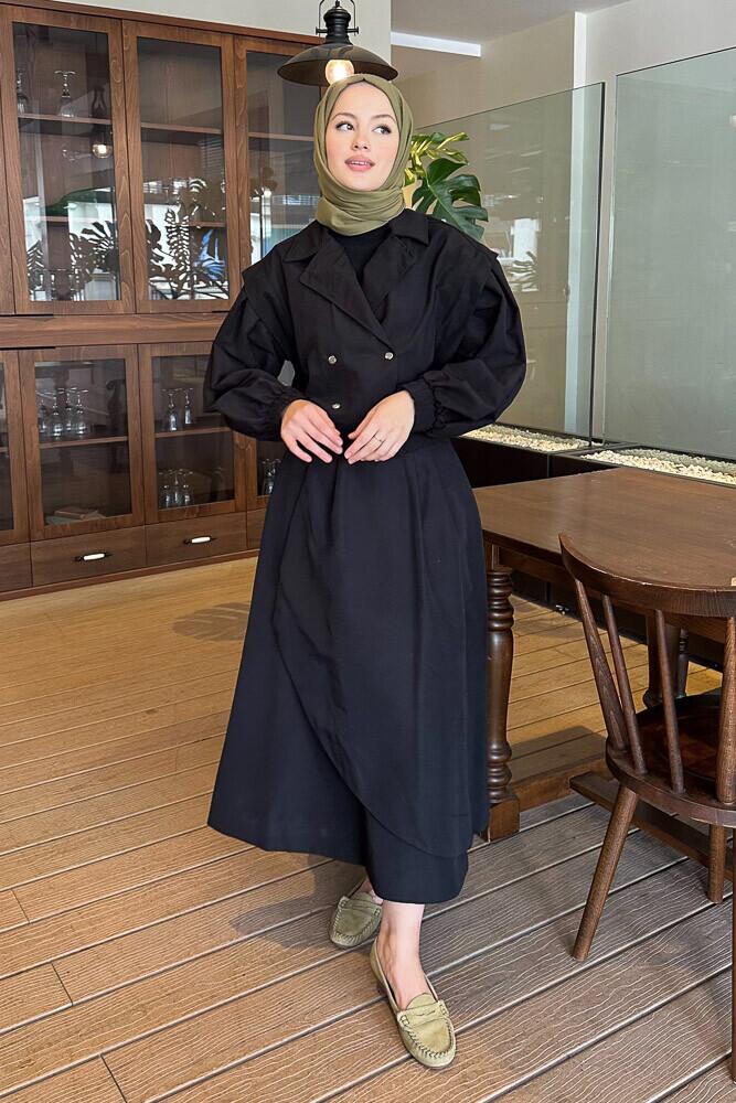 Allerli Kısa Trençkot - Siyah - HENZA (5)