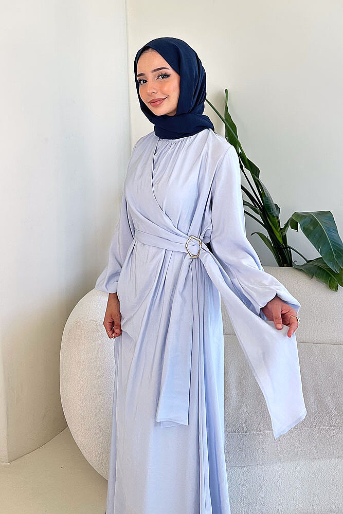 Althea Anvelop Tokalı Bağlamalı Elbise - Mavi - 2