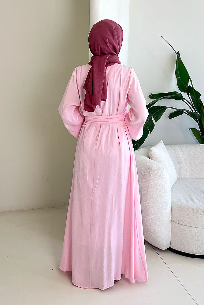 Althea Anvelop Tokalı Bağlamalı Elbise - Pembe - 8