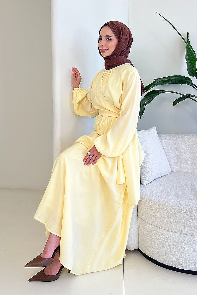 Althea Anvelop Tokalı Bağlamalı Elbise - Sarı - İKOL (4)