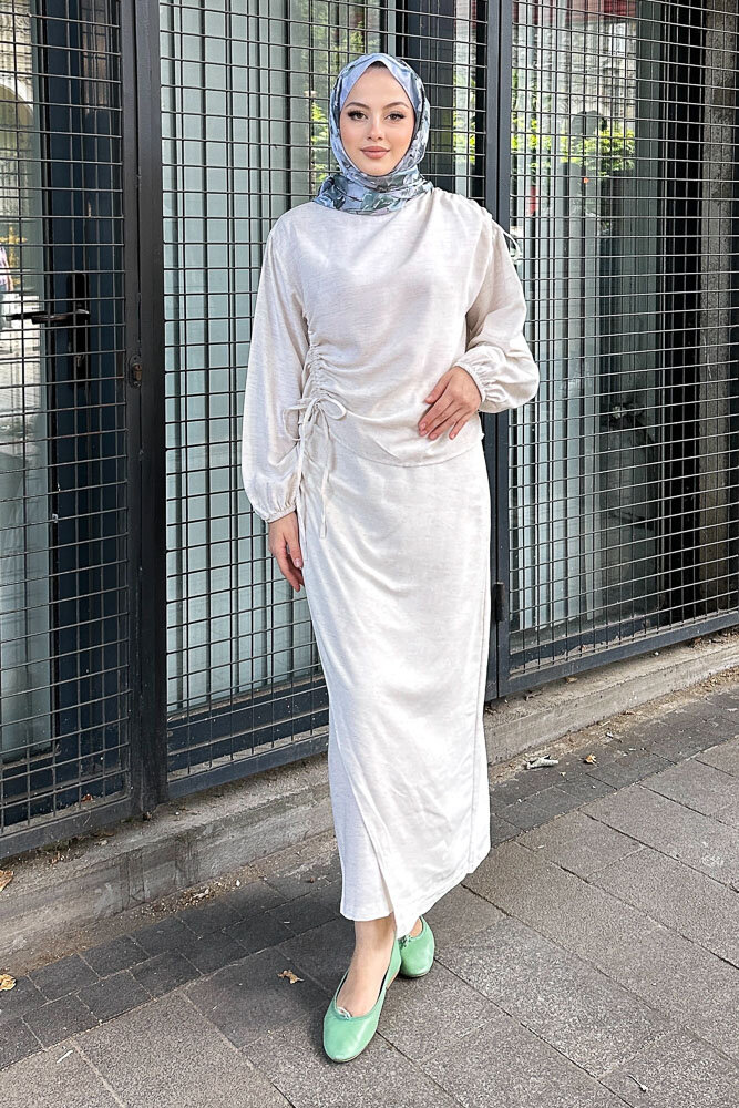 Alya Anvelop Etek Takıım - Taş Rengi - HENZA (3)