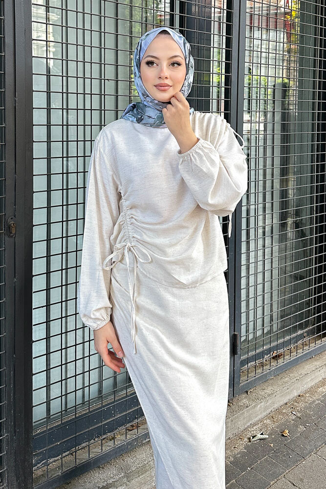 Alya Anvelop Etek Takıım - Taş Rengi - HENZA (4)