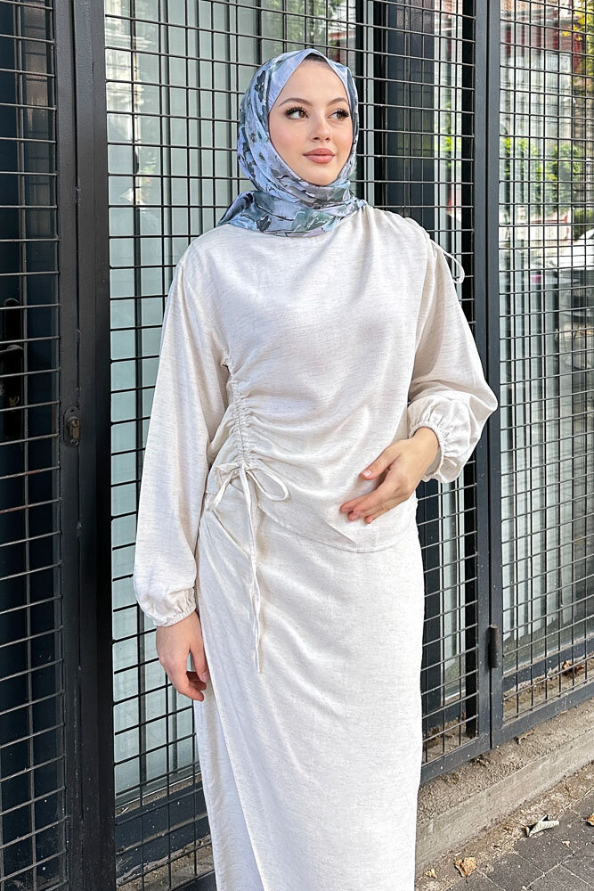 Alya Anvelop Etek Takıım - Taş Rengi - HENZA (5)