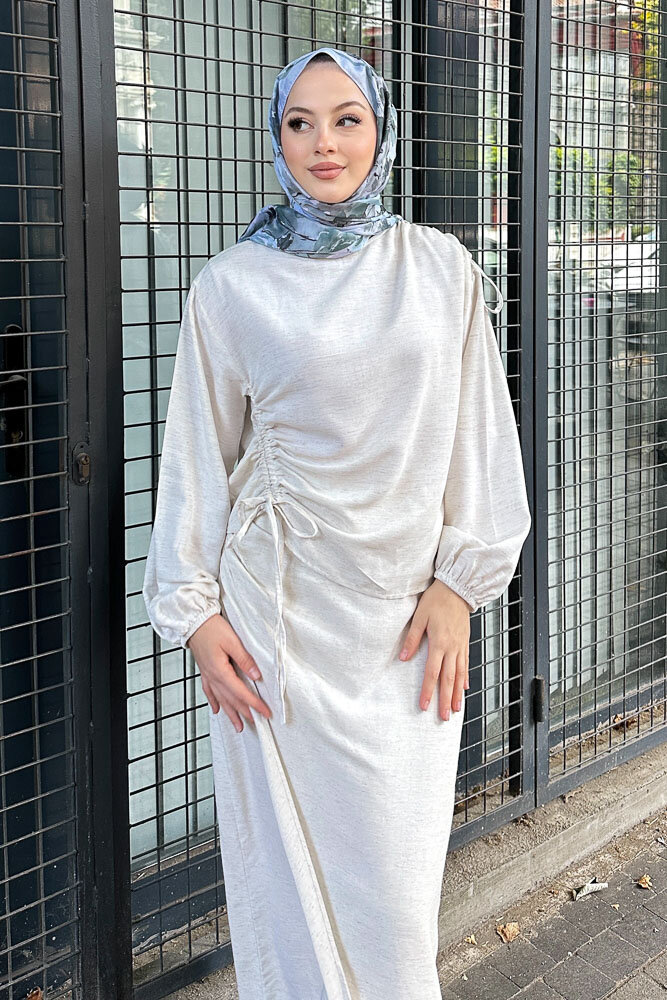 Alya Anvelop Etek Takıım - Taş Rengi - HENZA (1)