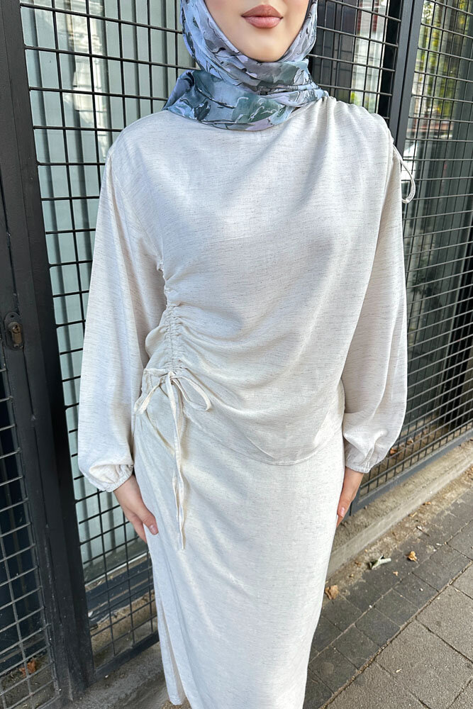 Alya Anvelop Etek Takıım - Taş Rengi - HENZA (2)