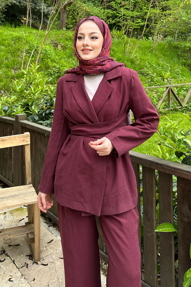 Amara Belden Bağlamalı Takım - Mürdüm - 2