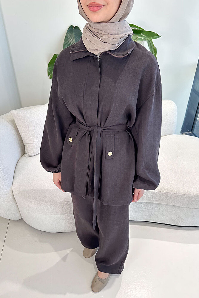 Amelia Fermuarlı Modal Takım - Kahverengi - 3