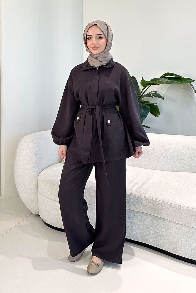 Amelia Fermuarlı Modal Takım - Kahverengi - 1